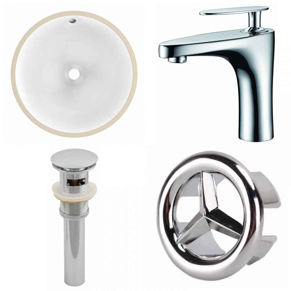 16.5-in. W CUPC Round Bathroom Undermount Sink Set In White - Chrome Hardware - Overflow Drain Incl.