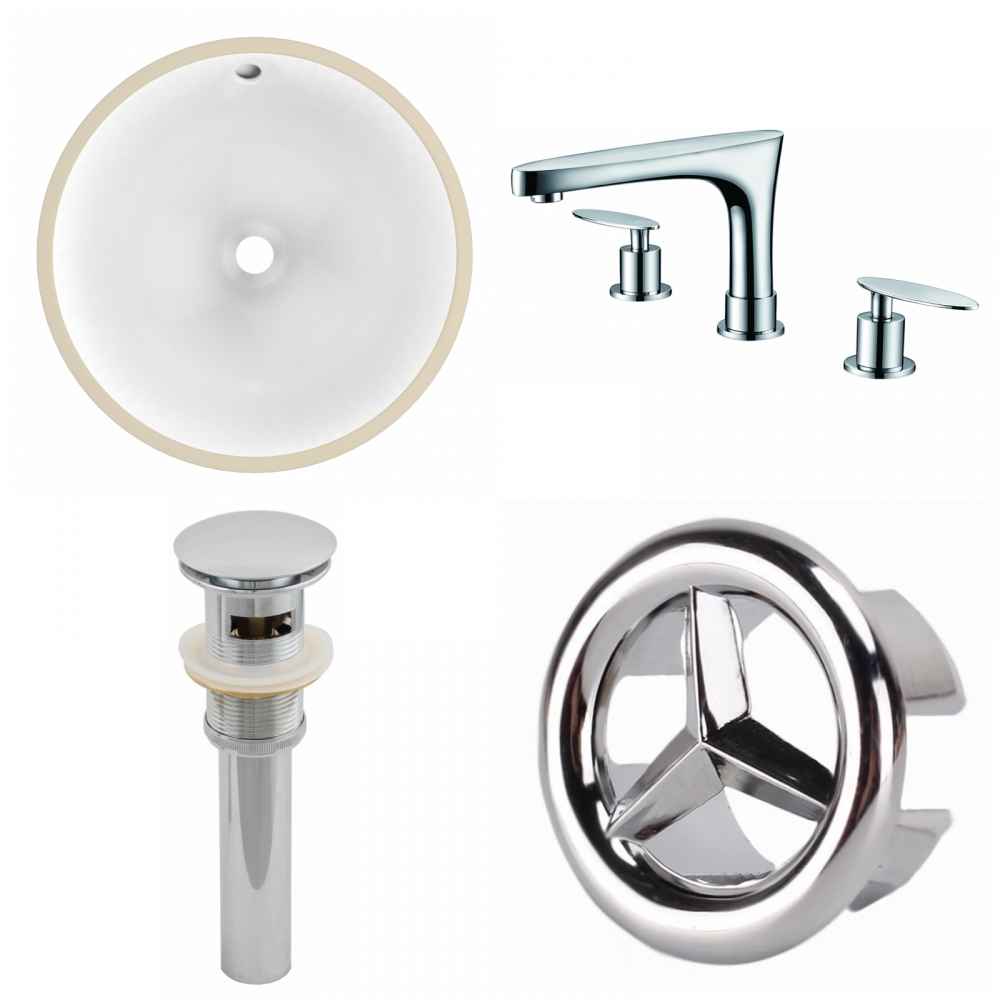 16.5-in. W CUPC Round Bathroom Undermount Sink Set In White - Chrome Hardware - Overflow Drain Incl.