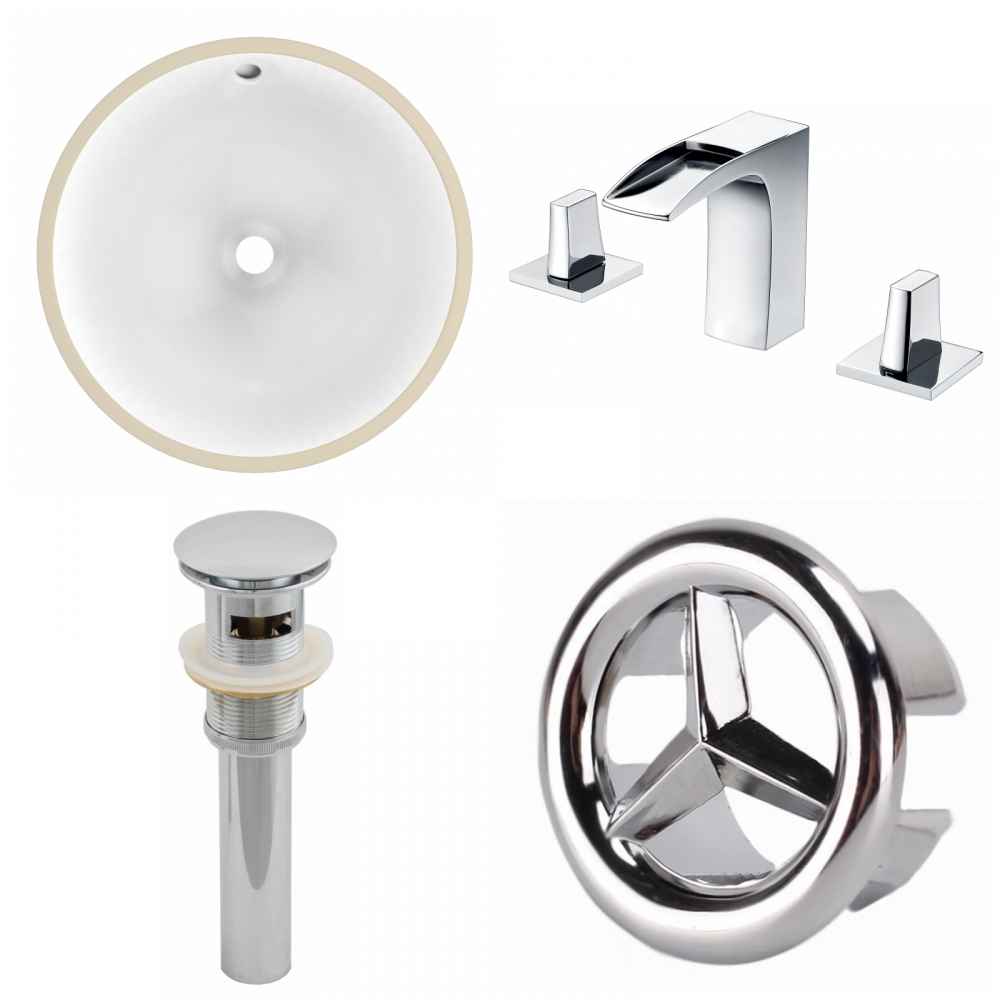 16.5-in. W CUPC Round Bathroom Undermount Sink Set In White - Chrome Hardware - Overflow Drain Incl.