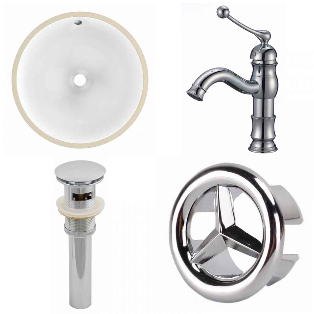 16.5-in. W CUPC Round Bathroom Undermount Sink Set In White - Chrome Hardware - Overflow Drain Incl.