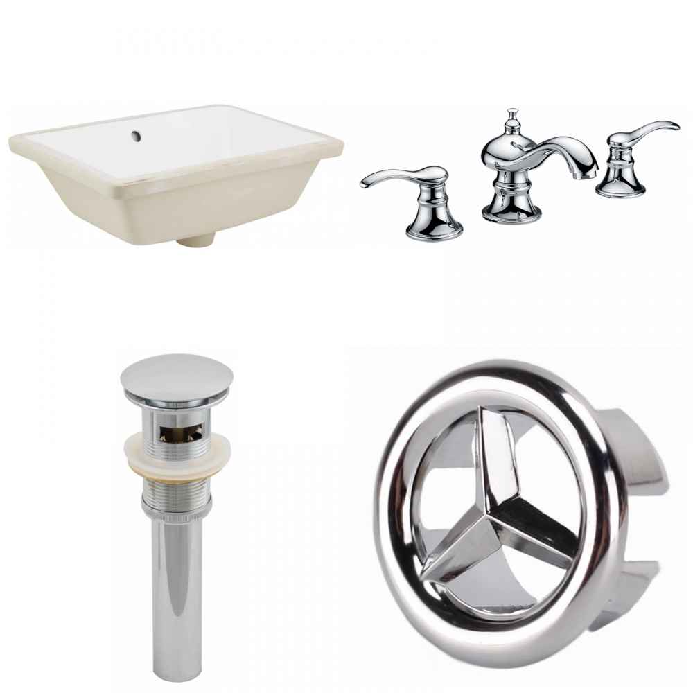 18.25-in. W CUPC Rectangle Bathroom Undermount Sink Set In White - Chrome Hardware - Overflow Drain Incl.