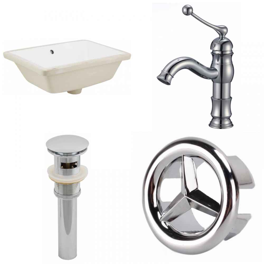 18.25-in. W CUPC Rectangle Bathroom Undermount Sink Set In White - Chrome Hardware - Overflow Drain Incl.