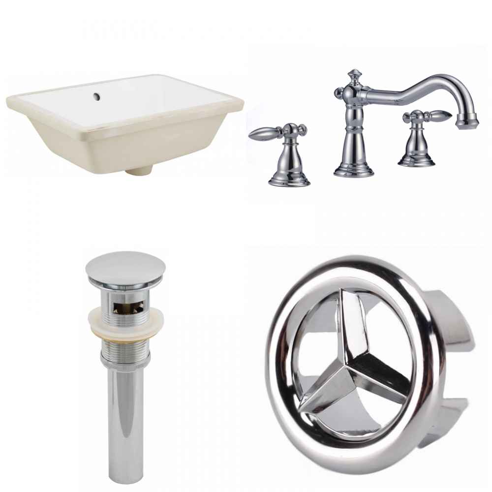 18.25-in. W CUPC Rectangle Bathroom Undermount Sink Set In White - Chrome Hardware - Overflow Drain Incl.