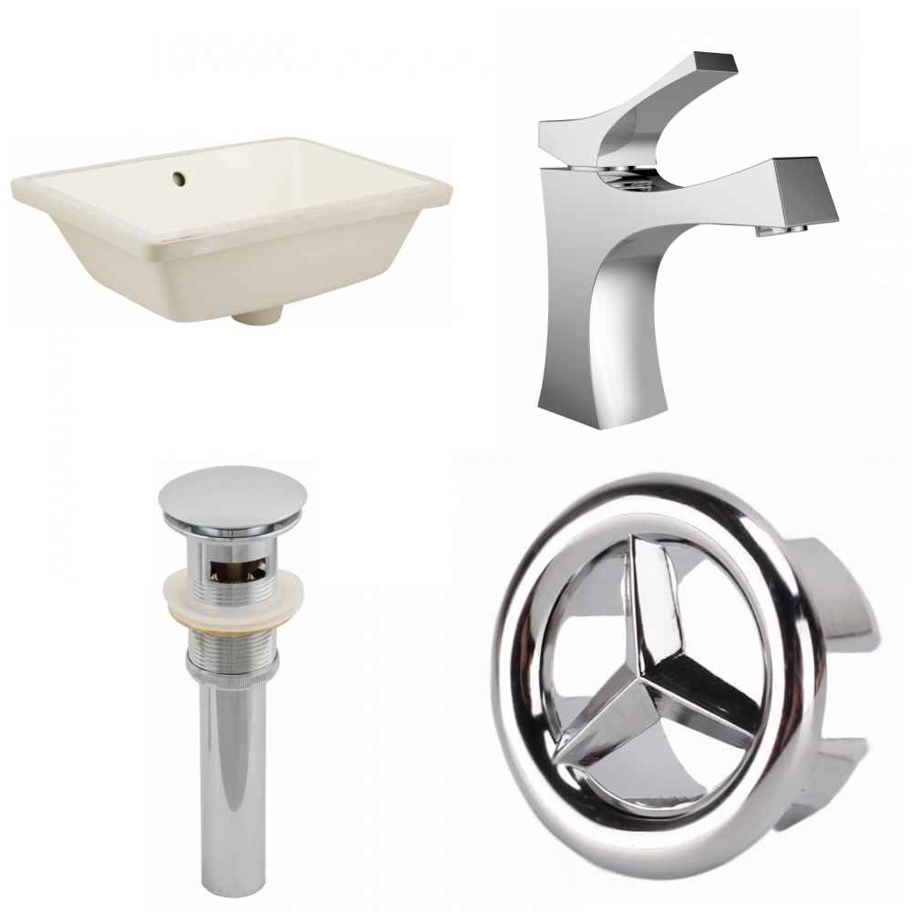 18.25-in. W CUPC Rectangle Bathroom Undermount Sink Set In Biscuit - Chrome Hardware - Overflow Drain Incl.