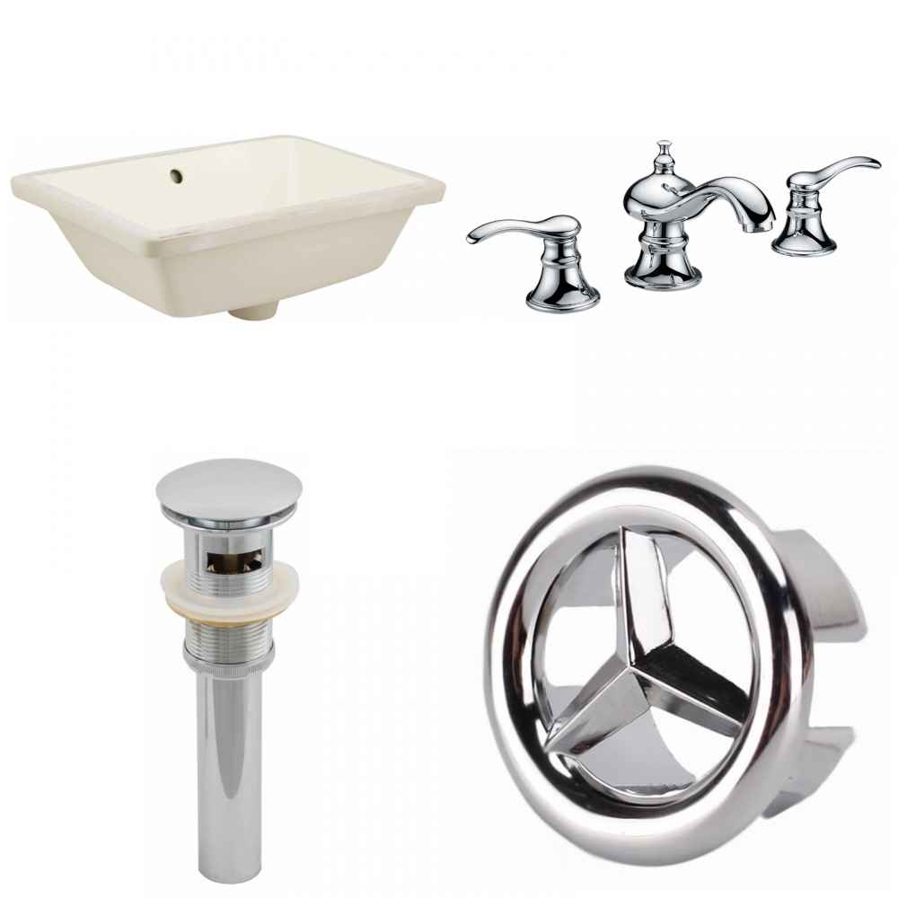 18.25-in. W CUPC Rectangle Bathroom Undermount Sink Set In Biscuit - Chrome Hardware - Overflow Drain Incl.