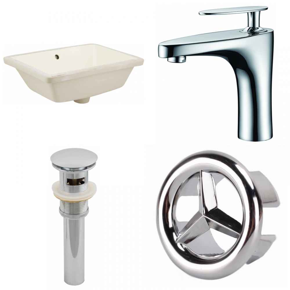 18.25-in. W CUPC Rectangle Bathroom Undermount Sink Set In Biscuit - Chrome Hardware - Overflow Drain Incl.
