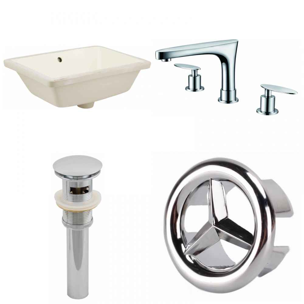 18.25-in. W CUPC Rectangle Bathroom Undermount Sink Set In Biscuit - Chrome Hardware - Overflow Drain Incl.