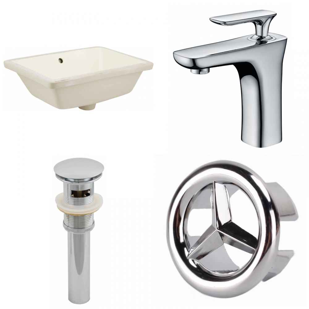 18.25-in. W CUPC Rectangle Bathroom Undermount Sink Set In Biscuit - Chrome Hardware - Overflow Drain Incl.