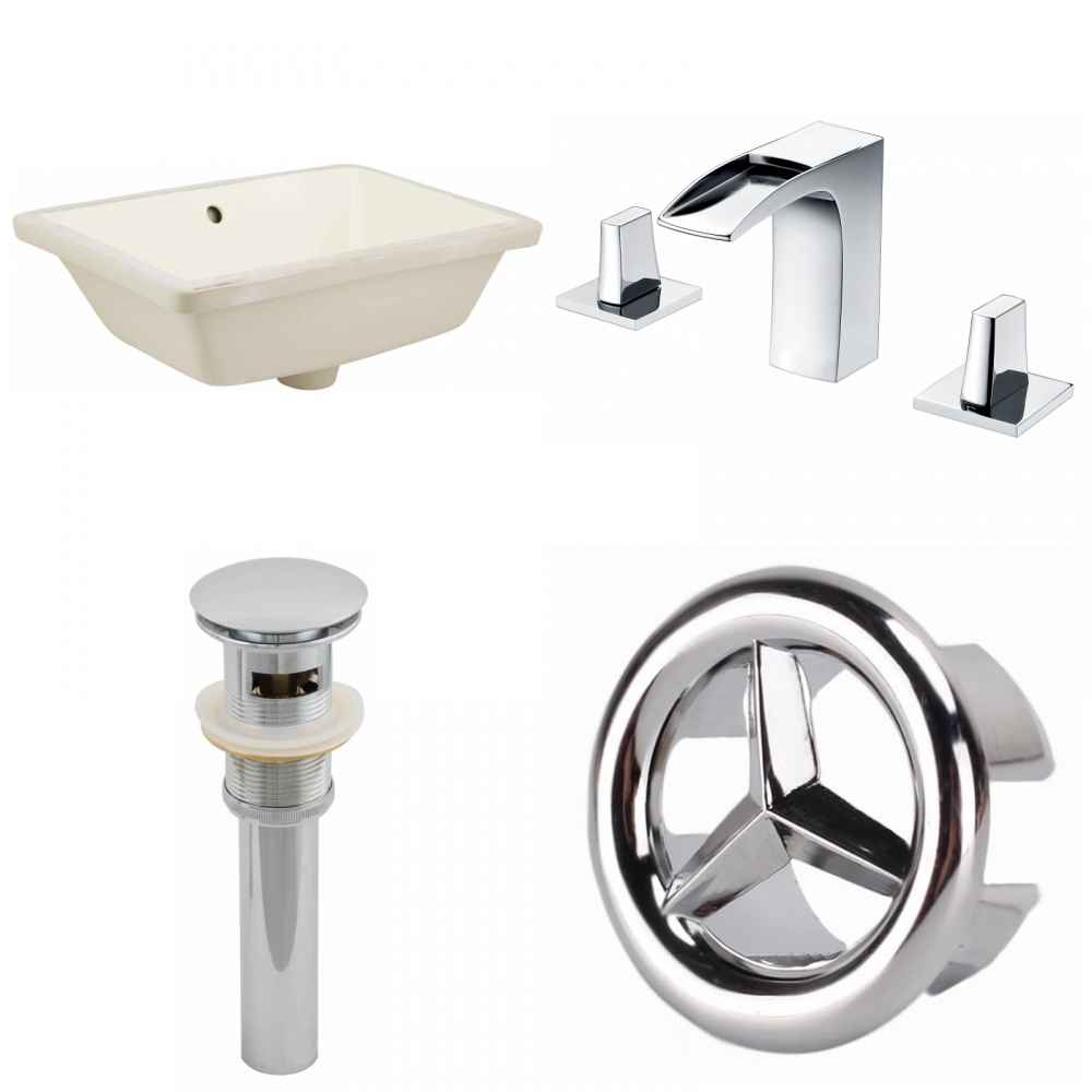 18.25-in. W CUPC Rectangle Bathroom Undermount Sink Set In Biscuit - Chrome Hardware - Overflow Drain Incl.