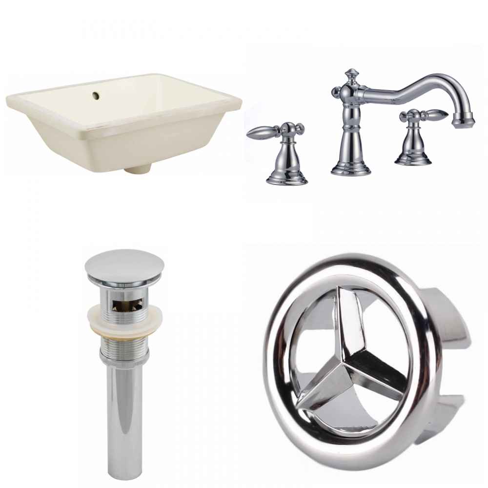 18.25-in. W CUPC Rectangle Bathroom Undermount Sink Set In Biscuit - Chrome Hardware - Overflow Drain Incl.