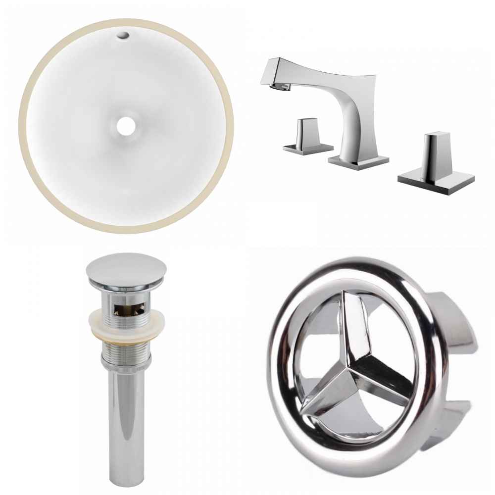 15.25-in. W CUPC Round Bathroom Undermount Sink Set In White - Chrome Hardware - Overflow Drain Incl.