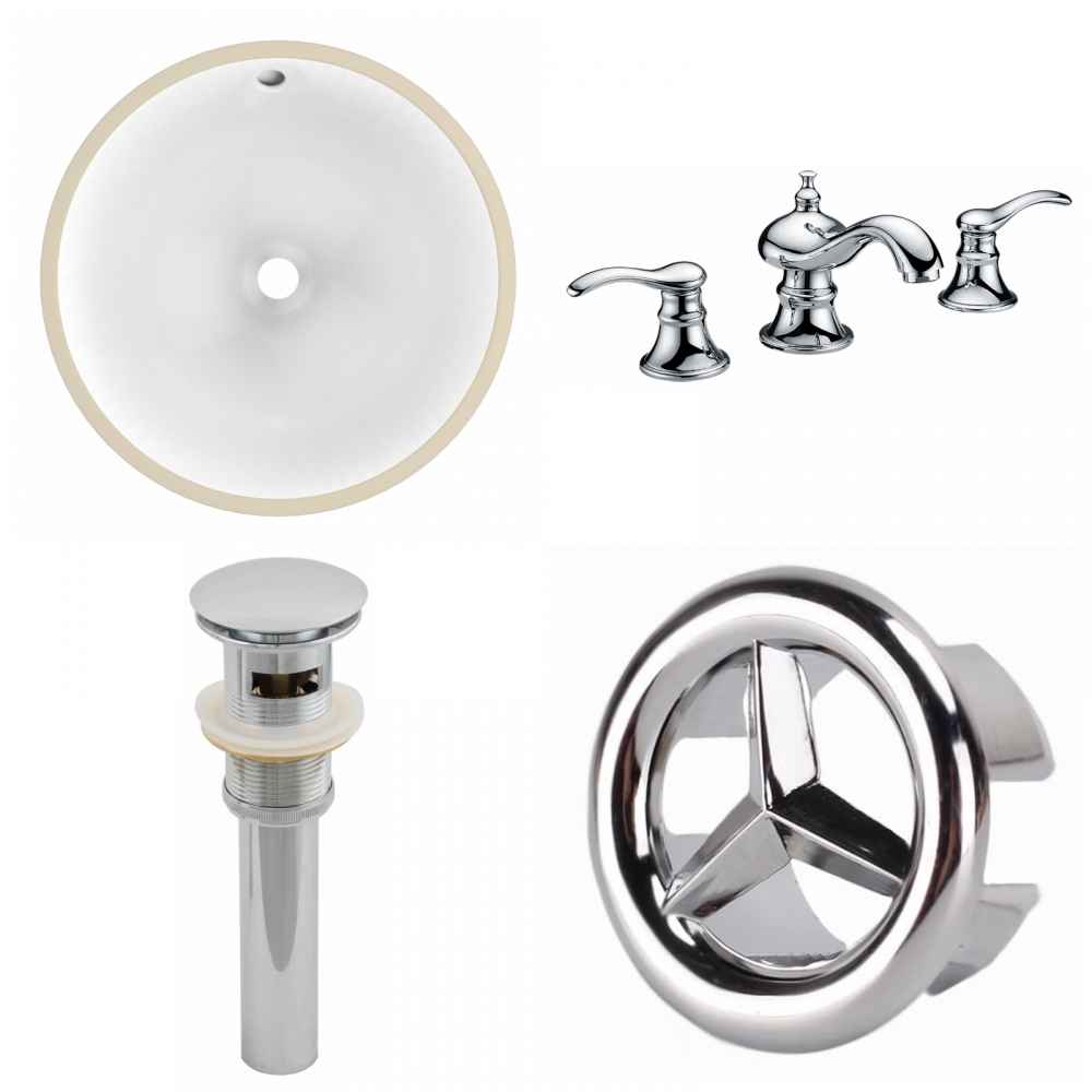 15.25-in. W CUPC Round Bathroom Undermount Sink Set In White - Chrome Hardware - Overflow Drain Incl.