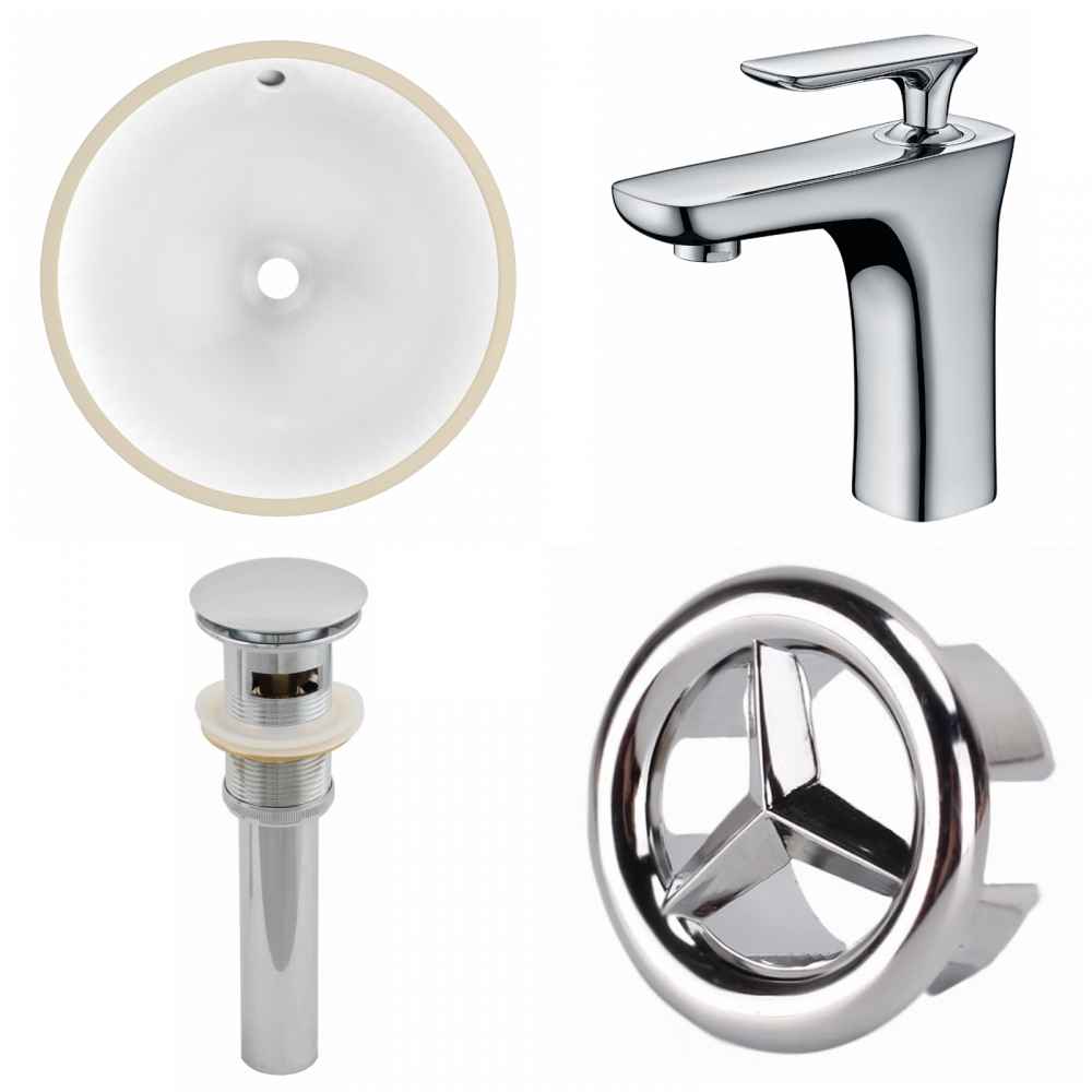 15.25-in. W CUPC Round Bathroom Undermount Sink Set In White - Chrome Hardware - Overflow Drain Incl.