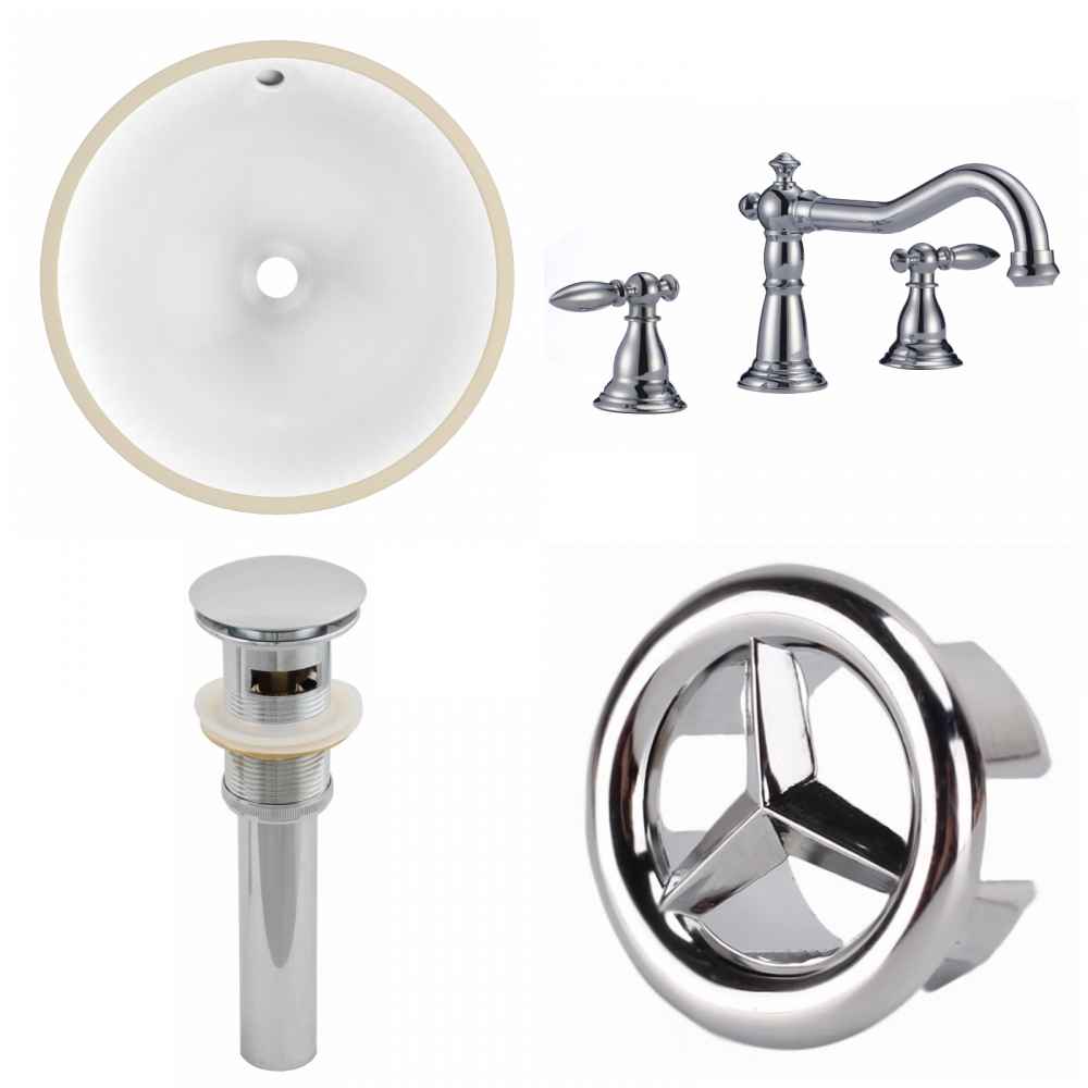 15.25-in. W CUPC Round Bathroom Undermount Sink Set In White - Chrome Hardware - Overflow Drain Incl.