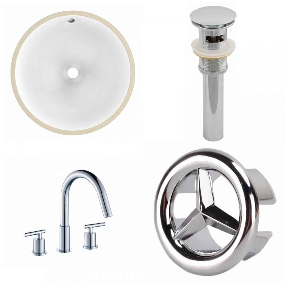 15.25-in. W CUPC Round Bathroom Undermount Sink Set In White - Chrome Hardware - Overflow Drain Incl.