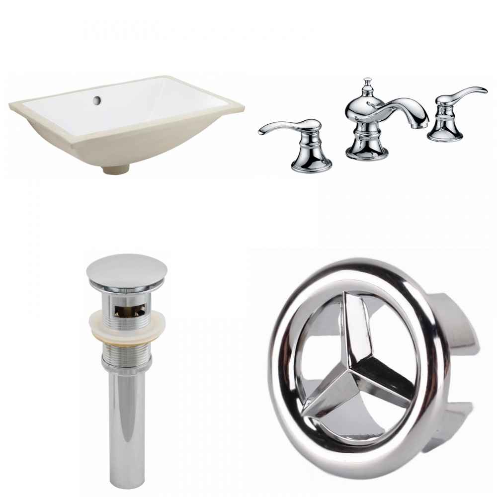 18.25-in. W CUPC Rectangle Bathroom Undermount Sink Set In White - Chrome Hardware - Overflow Drain Incl.