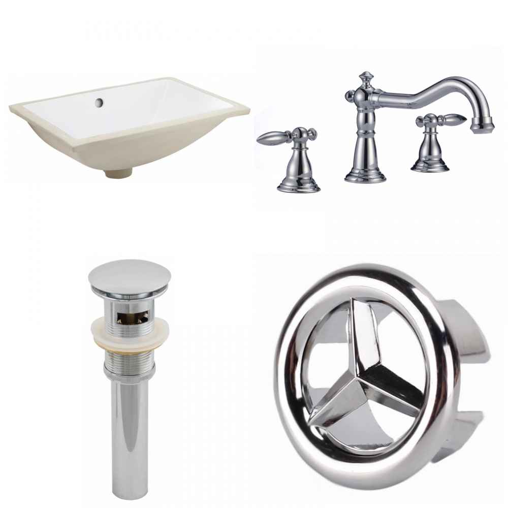 18.25-in. W CUPC Rectangle Bathroom Undermount Sink Set In White - Chrome Hardware - Overflow Drain Incl.