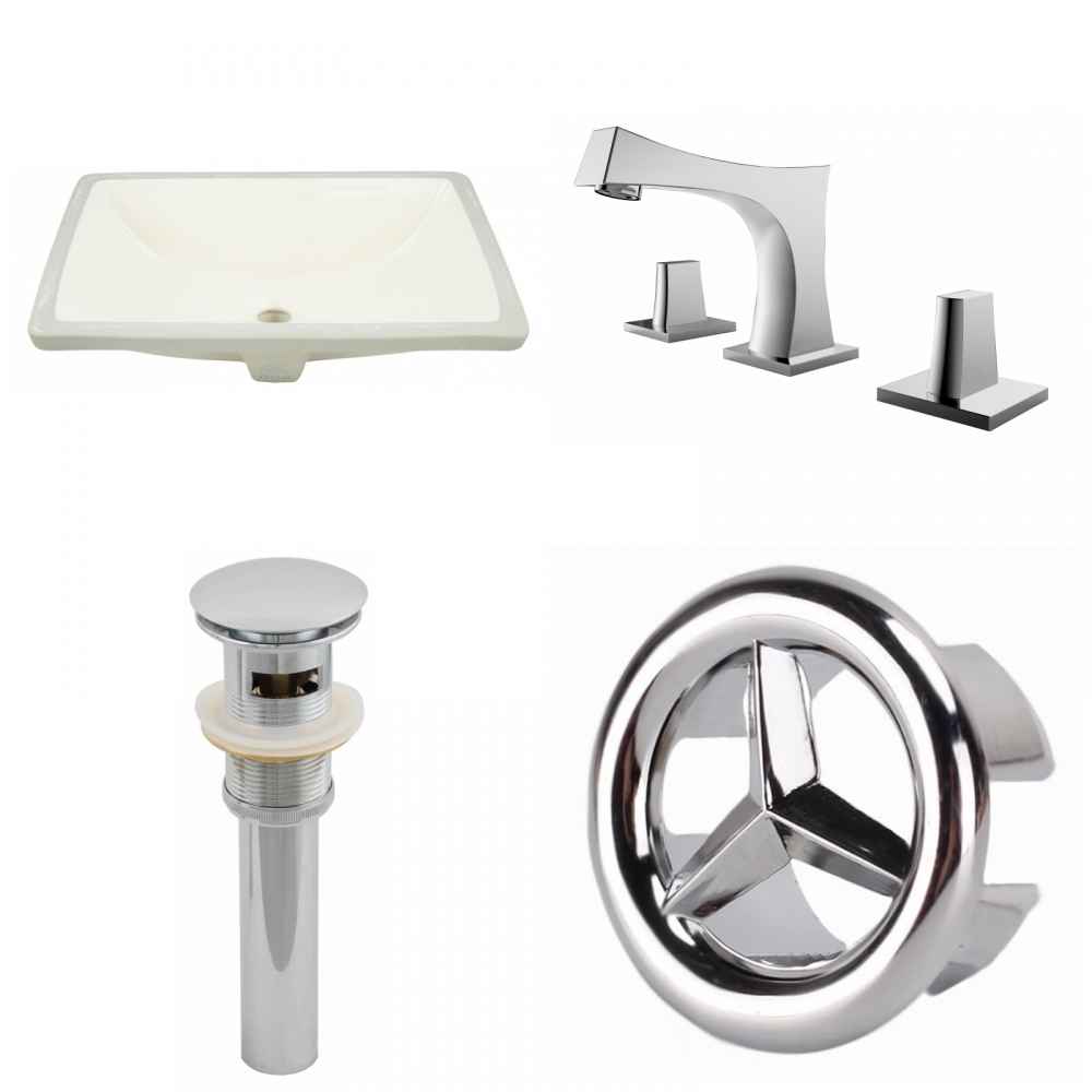 18.25-in. W CUPC Rectangle Bathroom Undermount Sink Set In Biscuit - Chrome Hardware - Overflow Drain Incl.