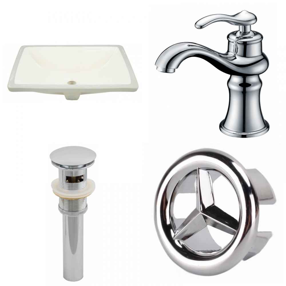 18.25-in. W CUPC Rectangle Bathroom Undermount Sink Set In Biscuit - Chrome Hardware - Overflow Drain Incl.