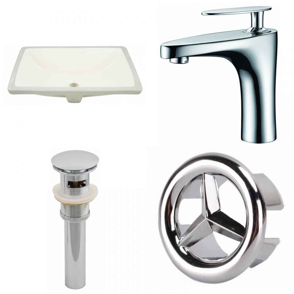 18.25-in. W CUPC Rectangle Bathroom Undermount Sink Set In Biscuit - Chrome Hardware - Overflow Drain Incl.