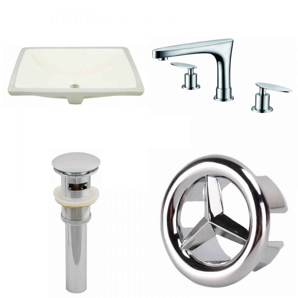 18.25-in. W CUPC Rectangle Bathroom Undermount Sink Set In Biscuit - Chrome Hardware - Overflow Drain Incl.