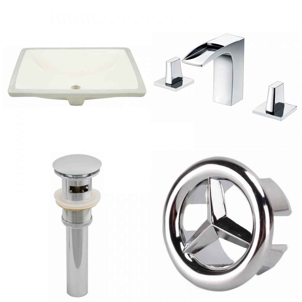 18.25-in. W CUPC Rectangle Bathroom Undermount Sink Set In Biscuit - Chrome Hardware - Overflow Drain Incl.