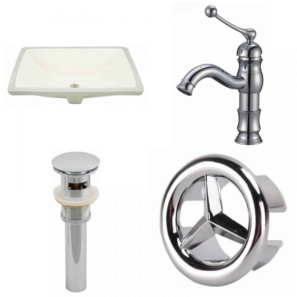 18.25-in. W CUPC Rectangle Bathroom Undermount Sink Set In Biscuit - Chrome Hardware - Overflow Drain Incl.