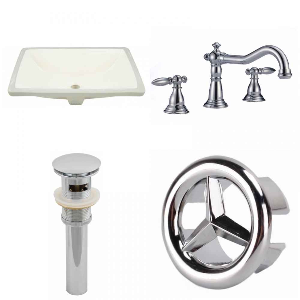 18.25-in. W CUPC Rectangle Bathroom Undermount Sink Set In Biscuit - Chrome Hardware - Overflow Drain Incl.