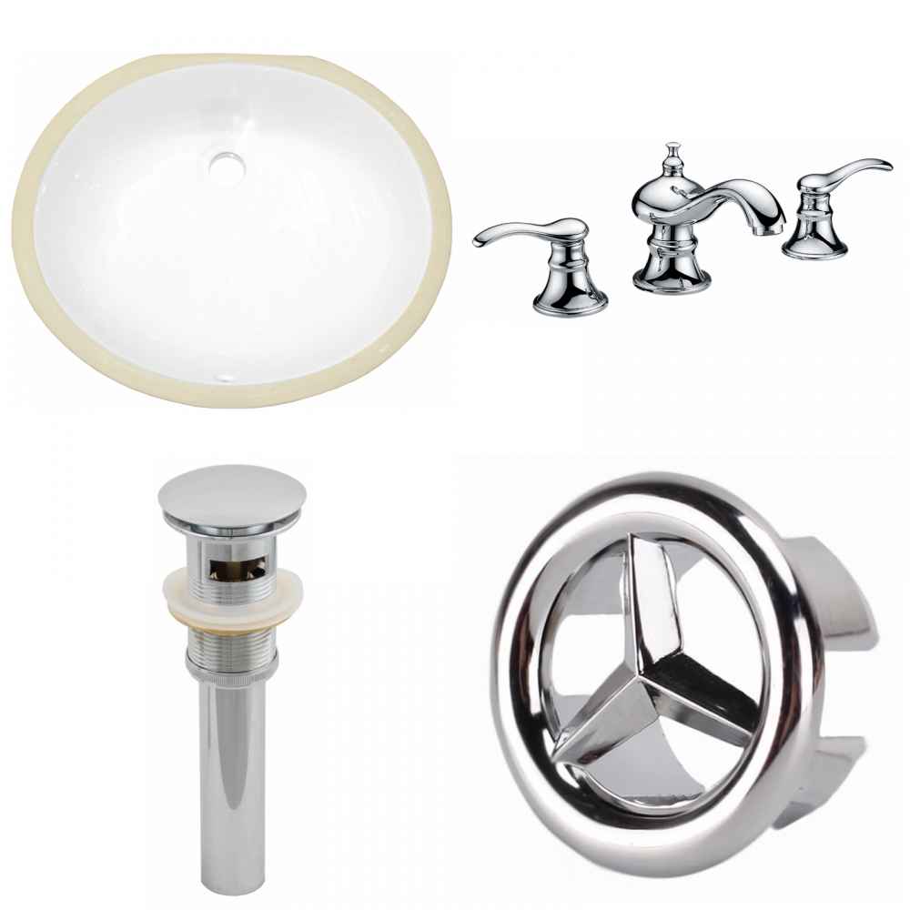 19.5-in. W CUPC Oval Bathroom Undermount Sink Set In White - Chrome Hardware - Overflow Drain Incl.