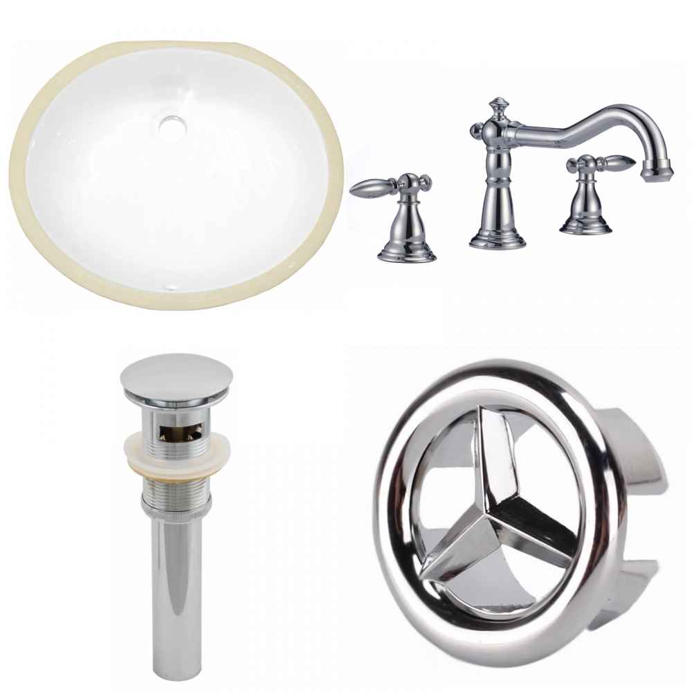 19.5-in. W CUPC Oval Bathroom Undermount Sink Set In White - Chrome Hardware - Overflow Drain Incl.
