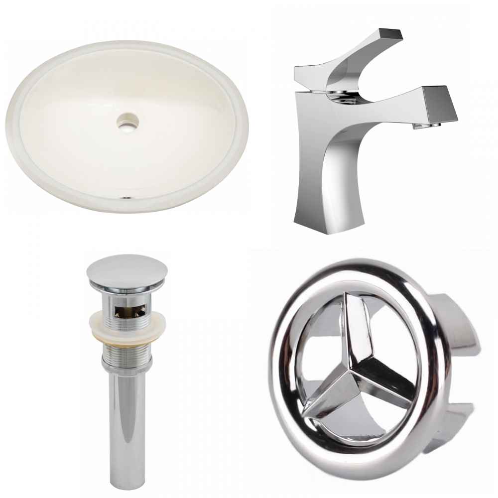 19.5-in. W CUPC Oval Bathroom Undermount Sink Set In Biscuit - Chrome Hardware - Overflow Drain Incl.