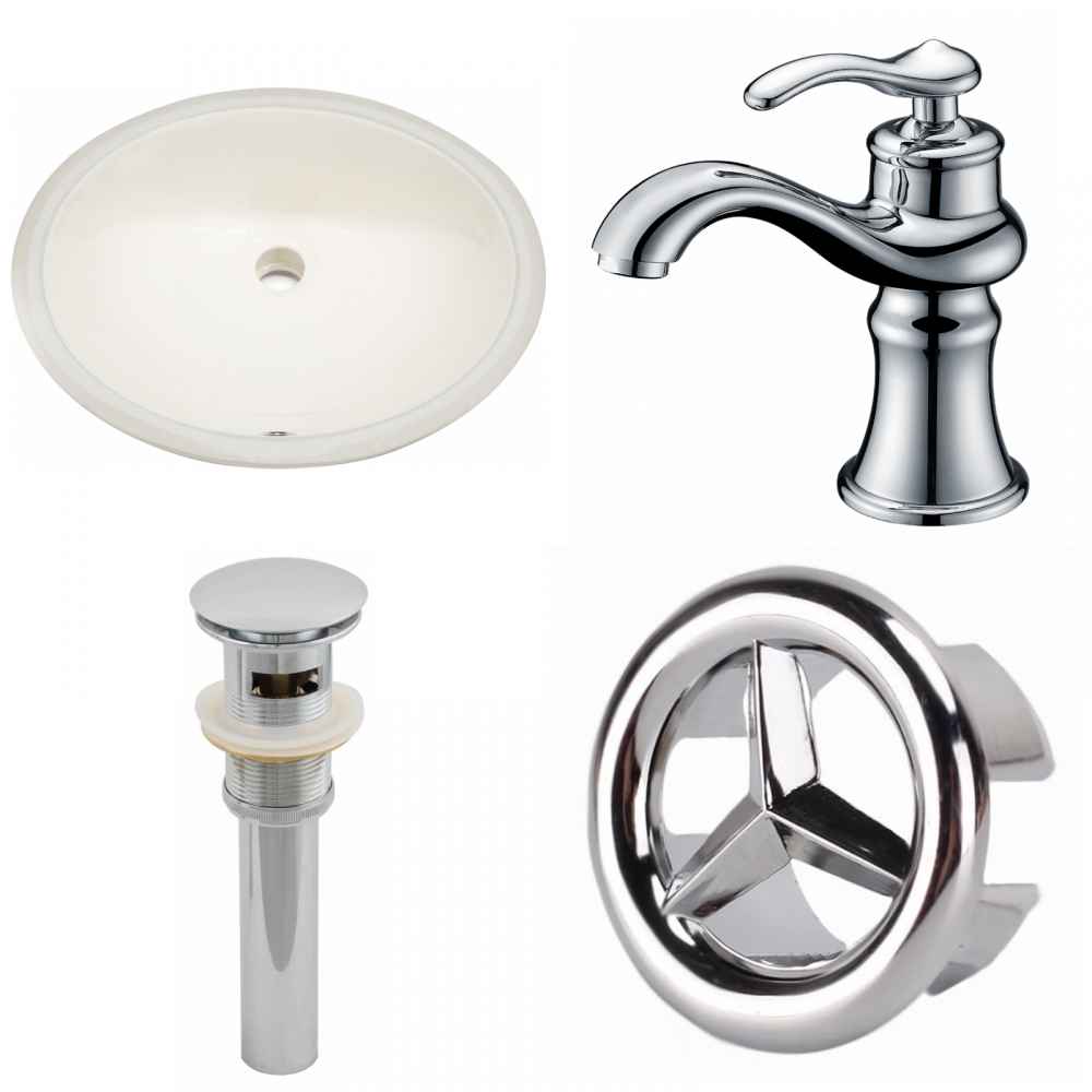 19.5-in. W CUPC Oval Bathroom Undermount Sink Set In Biscuit - Chrome Hardware - Overflow Drain Incl.