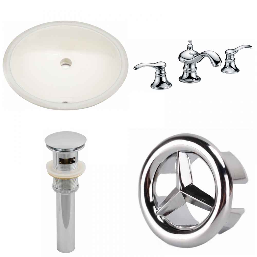 19.5-in. W CUPC Oval Bathroom Undermount Sink Set In Biscuit - Chrome Hardware - Overflow Drain Incl.