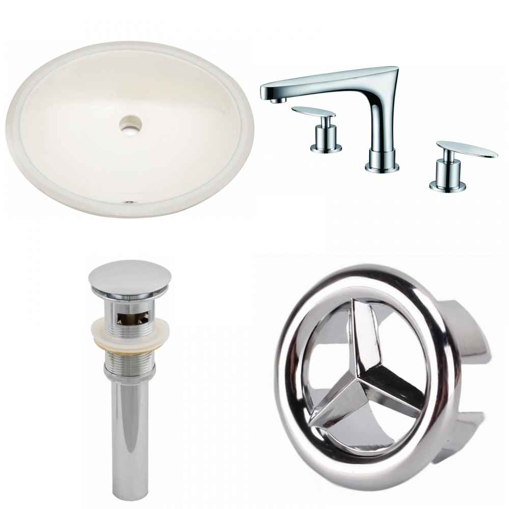 19.5-in. W CUPC Oval Bathroom Undermount Sink Set In Biscuit - Chrome Hardware - Overflow Drain Incl.