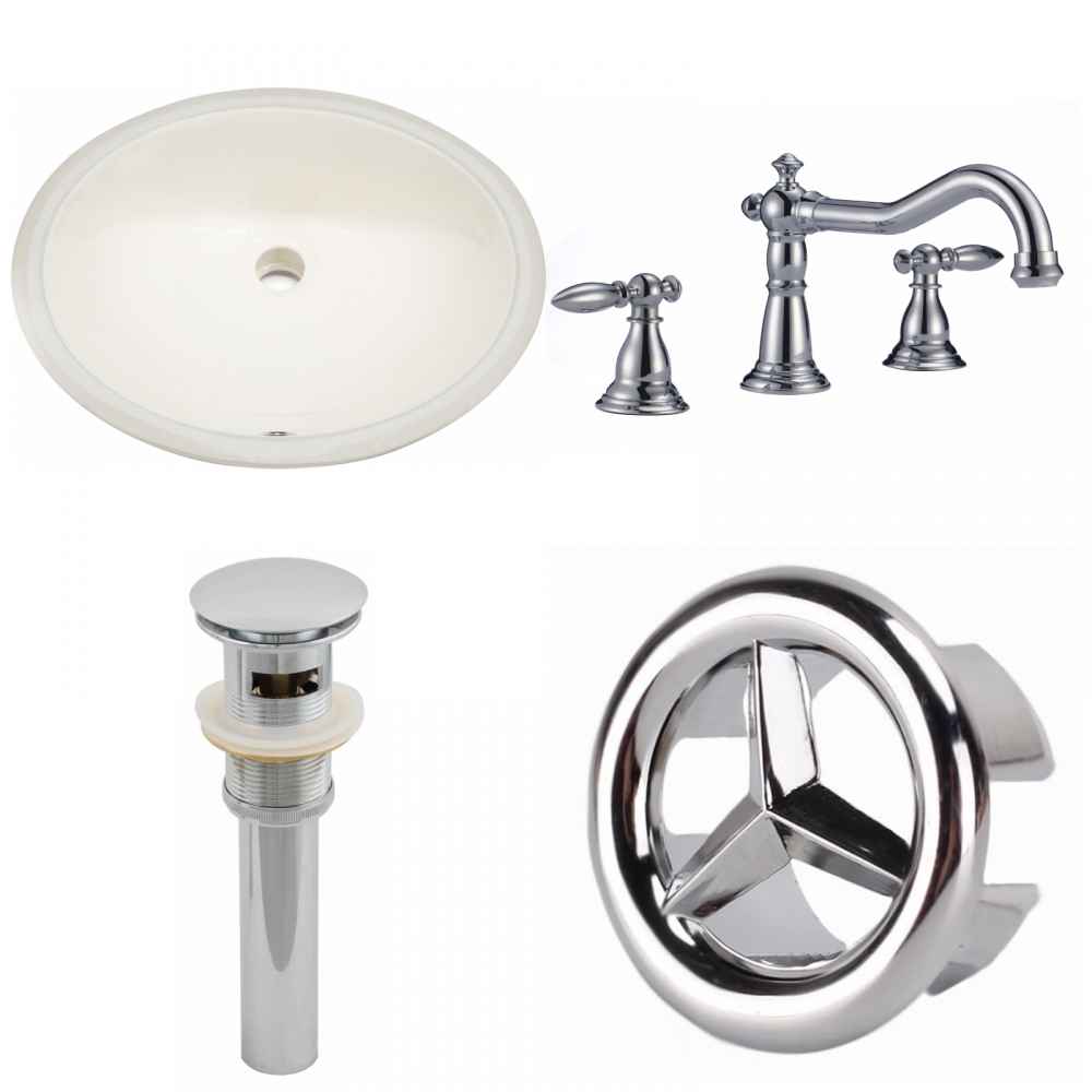 19.5-in. W CUPC Oval Bathroom Undermount Sink Set In Biscuit - Chrome Hardware - Overflow Drain Incl.