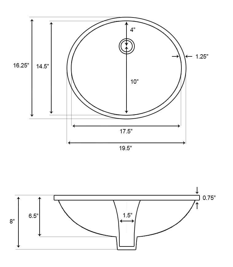 19.5-in. W CUPC Oval Bathroom Undermount Sink Set In White - Chrome Hardware - Overflow Drain Incl.