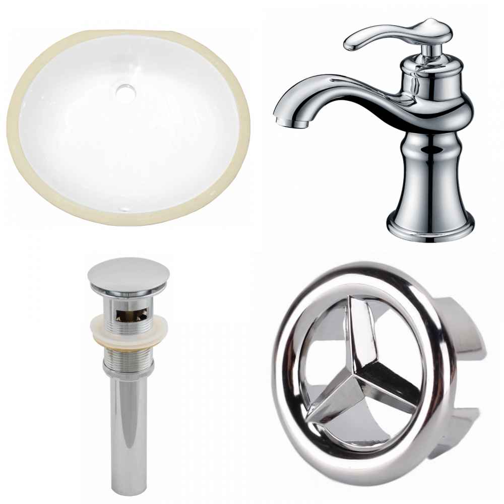 19.5-in. W CUPC Oval Bathroom Undermount Sink Set In White - Chrome Hardware - Overflow Drain Incl.
