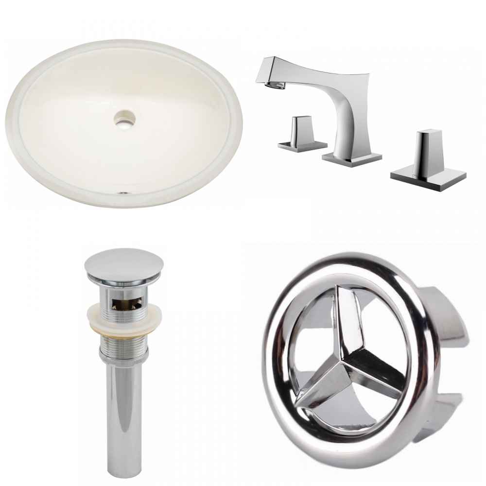 19.75-in. W CUPC Oval Bathroom Undermount Sink Set In Biscuit - Chrome Hardware - Overflow Drain Incl.