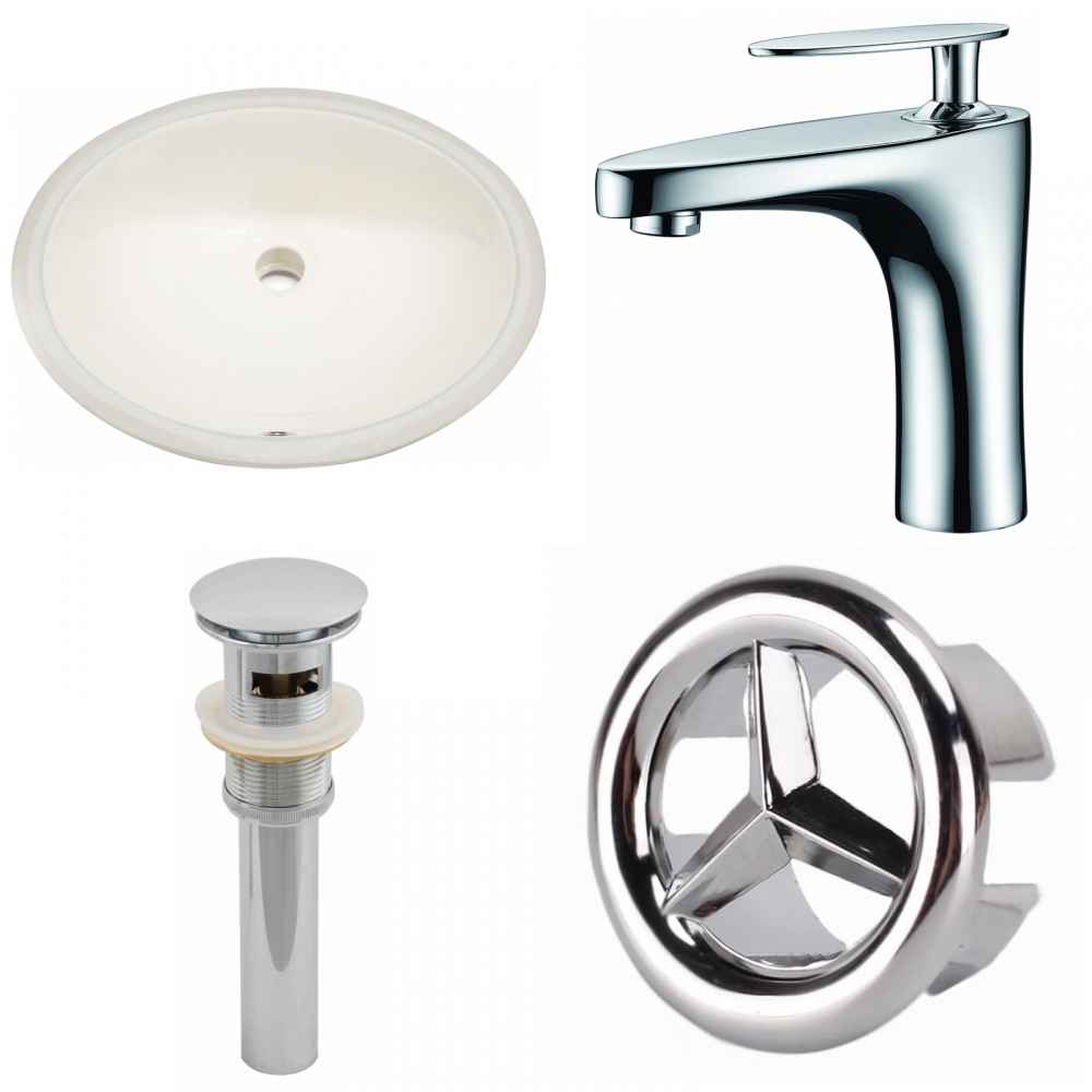 19.75-in. W CUPC Oval Bathroom Undermount Sink Set In Biscuit - Chrome Hardware - Overflow Drain Incl.