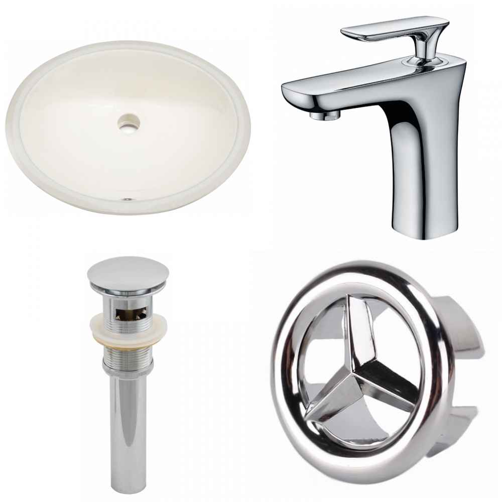 19.75-in. W CUPC Oval Bathroom Undermount Sink Set In Biscuit - Chrome Hardware - Overflow Drain Incl.