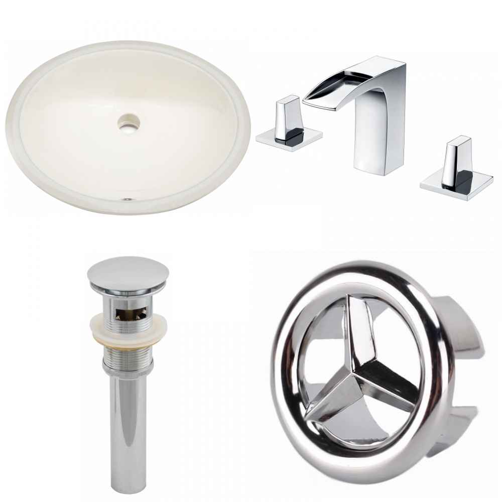 19.75-in. W CUPC Oval Bathroom Undermount Sink Set In Biscuit - Chrome Hardware - Overflow Drain Incl.