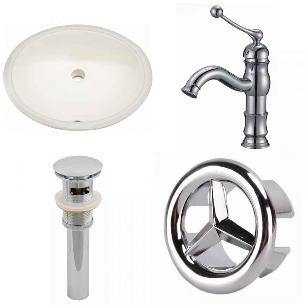 19.75-in. W CUPC Oval Bathroom Undermount Sink Set In Biscuit - Chrome Hardware - Overflow Drain Incl.