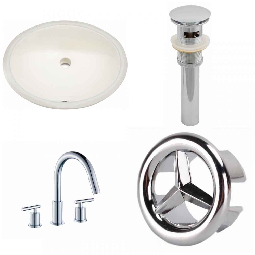 19.75-in. W CUPC Oval Bathroom Undermount Sink Set In Biscuit - Chrome Hardware - Overflow Drain Incl.