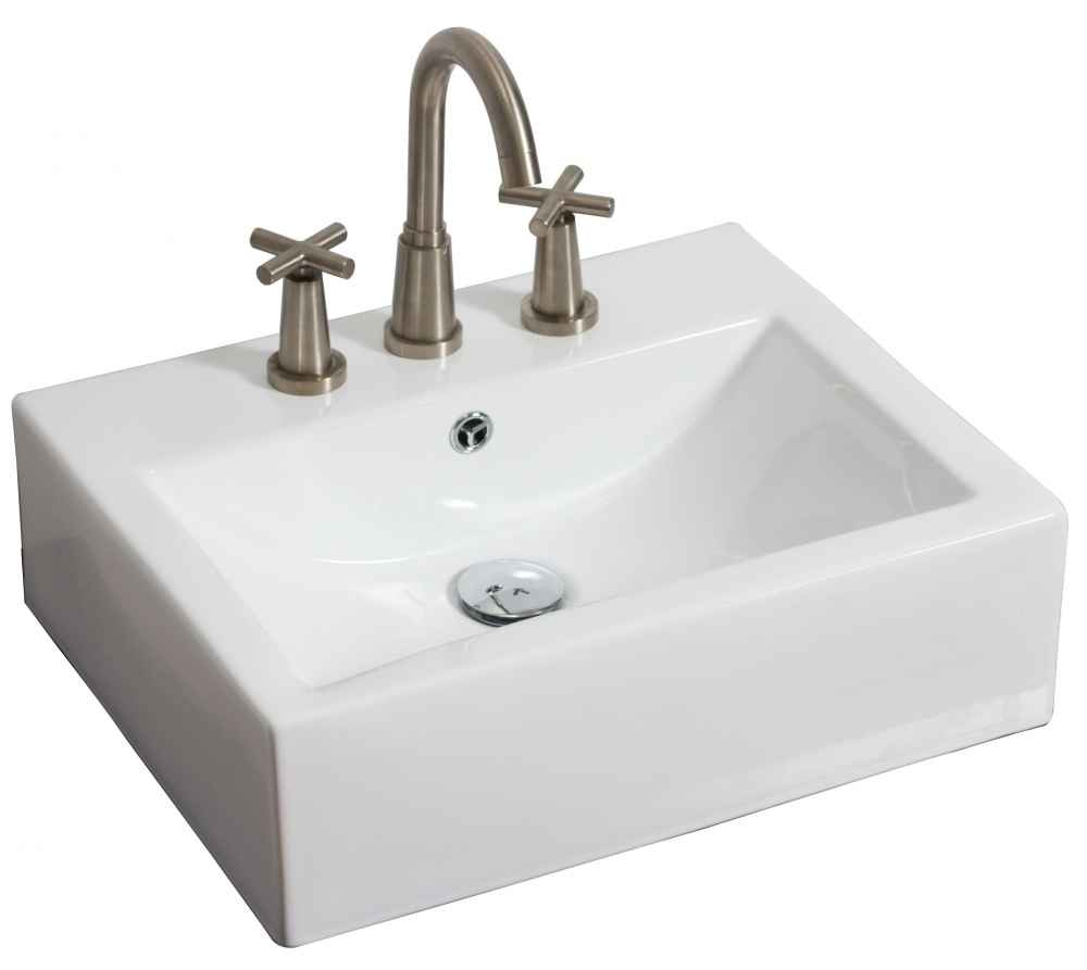 20.25-in. x 16.25-in. Rectangle Bathroom Vessel Sink Set White Enamel Glaze