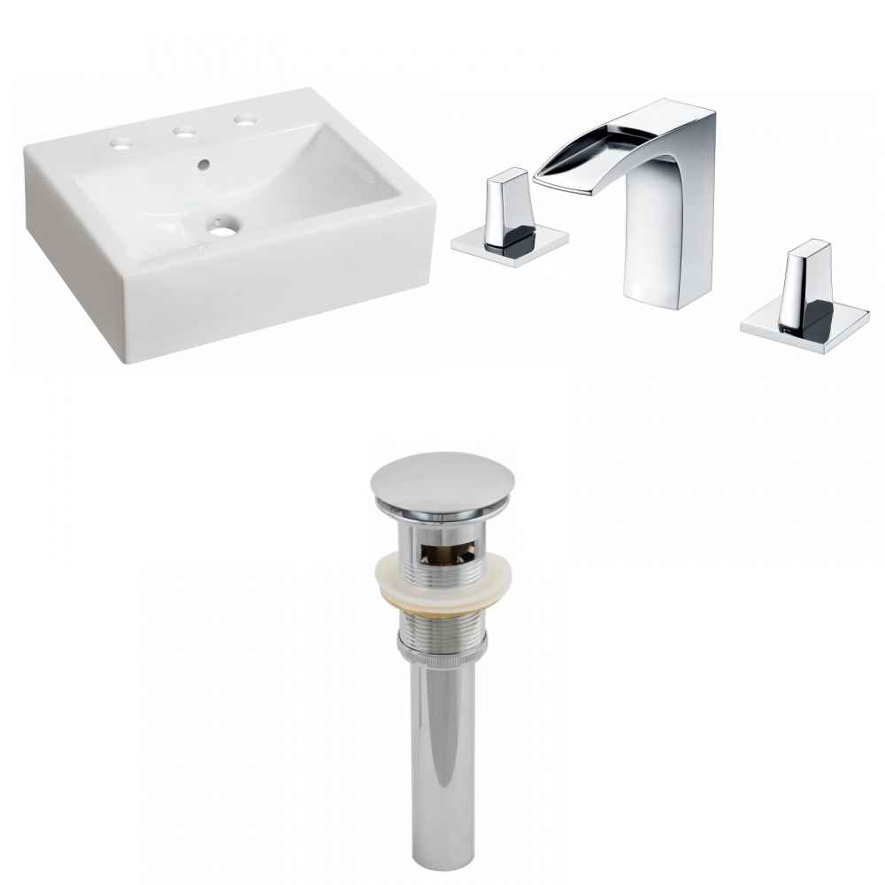 20.25-in. x 16.25-in. Rectangle Bathroom Vessel Sink Set White Enamel Glaze