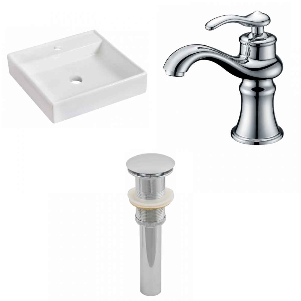 17.5-in. x 17.5-in. Square Bathroom Vessel Sink Set White Enamel Glaze