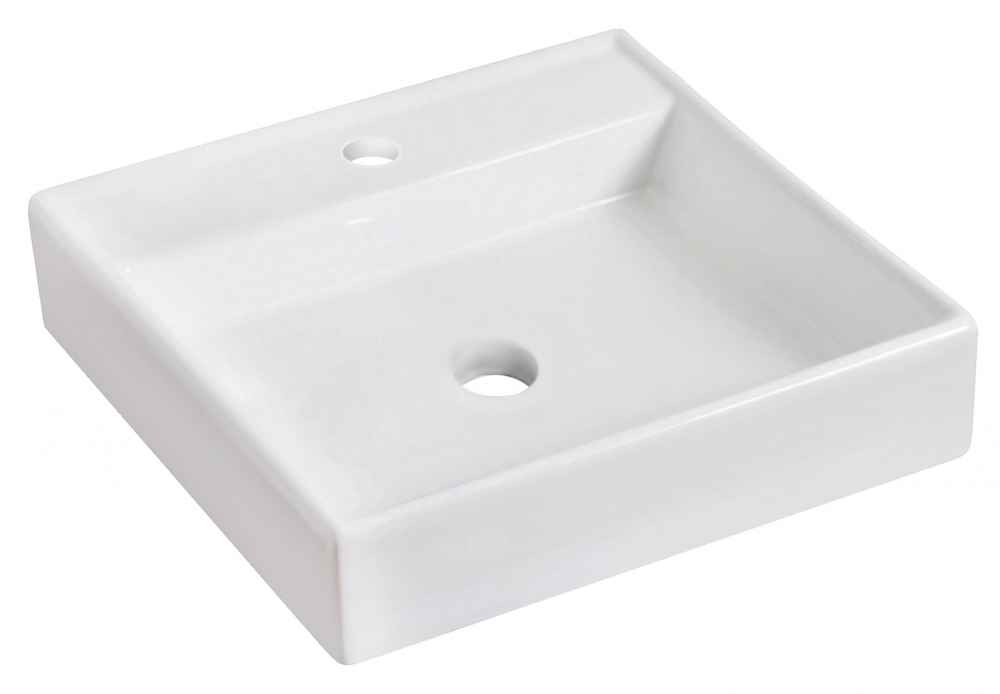 17.5-in. x 17.5-in. Square Bathroom Vessel Sink Set White Enamel Glaze