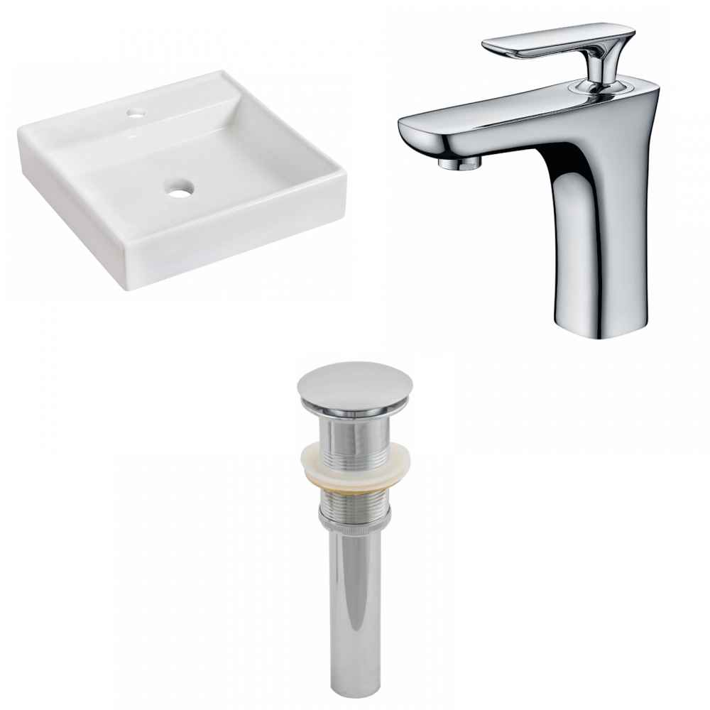 17.5-in. x 17.5-in. Square Bathroom Vessel Sink Set White Enamel Glaze