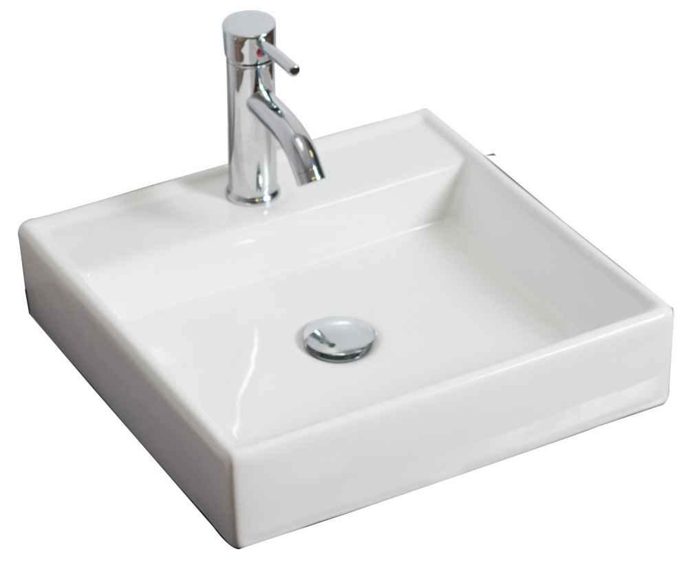 17.5-in. x 17.5-in. Square Bathroom Vessel Sink Set White Enamel Glaze
