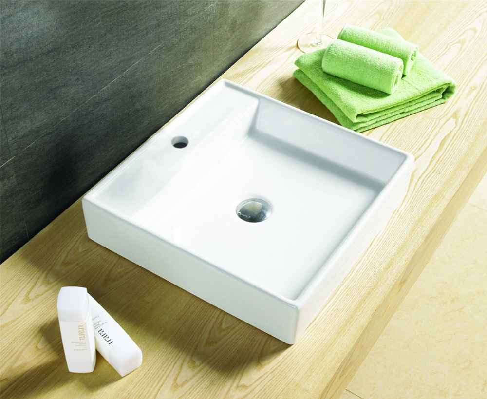 17.5-in. x 17.5-in. Square Bathroom Vessel Sink Set White Enamel Glaze